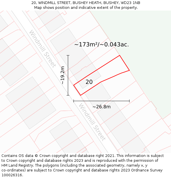 20, WINDMILL STREET, BUSHEY HEATH, BUSHEY, WD23 1NB: Plot and title map