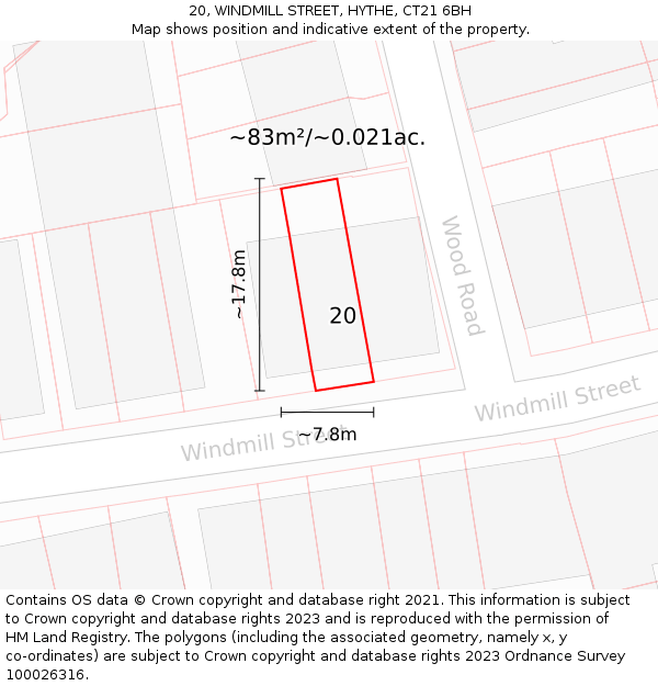 20, WINDMILL STREET, HYTHE, CT21 6BH: Plot and title map