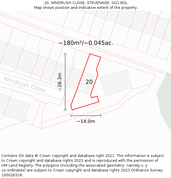 20, WINDRUSH CLOSE, STEVENAGE, SG1 6DL: Plot and title map