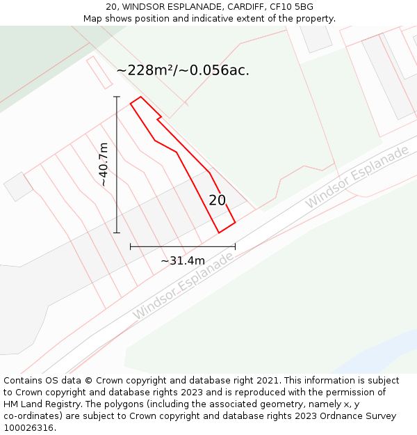 20, WINDSOR ESPLANADE, CARDIFF, CF10 5BG: Plot and title map