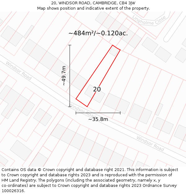 20, WINDSOR ROAD, CAMBRIDGE, CB4 3JW: Plot and title map