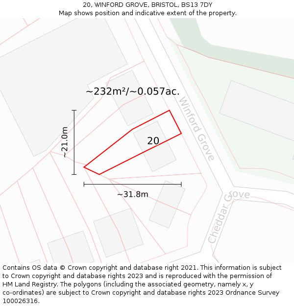 20, WINFORD GROVE, BRISTOL, BS13 7DY: Plot and title map