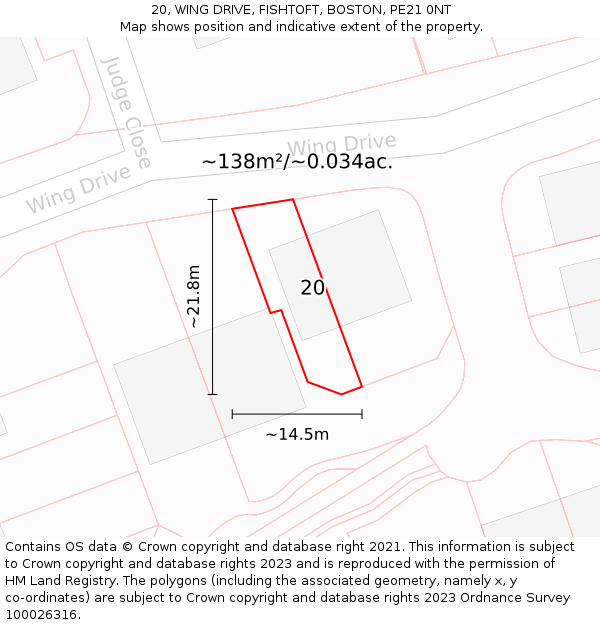 20, WING DRIVE, FISHTOFT, BOSTON, PE21 0NT: Plot and title map