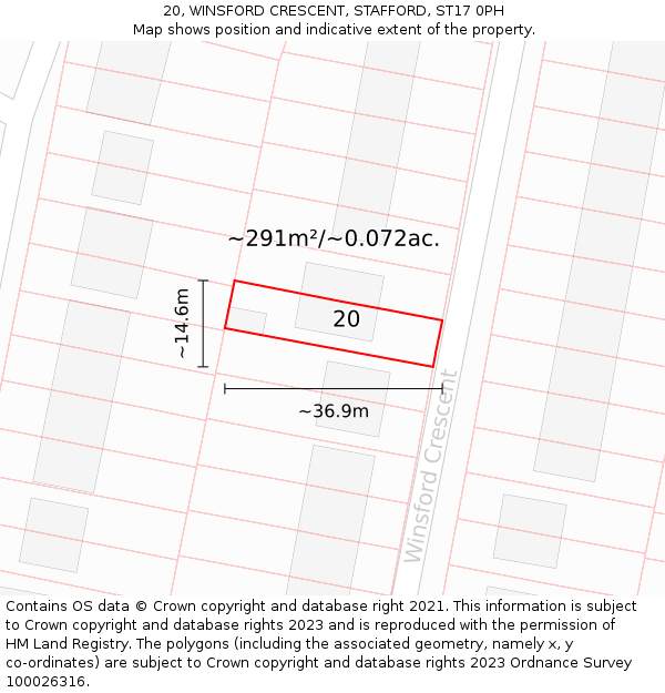 20, WINSFORD CRESCENT, STAFFORD, ST17 0PH: Plot and title map