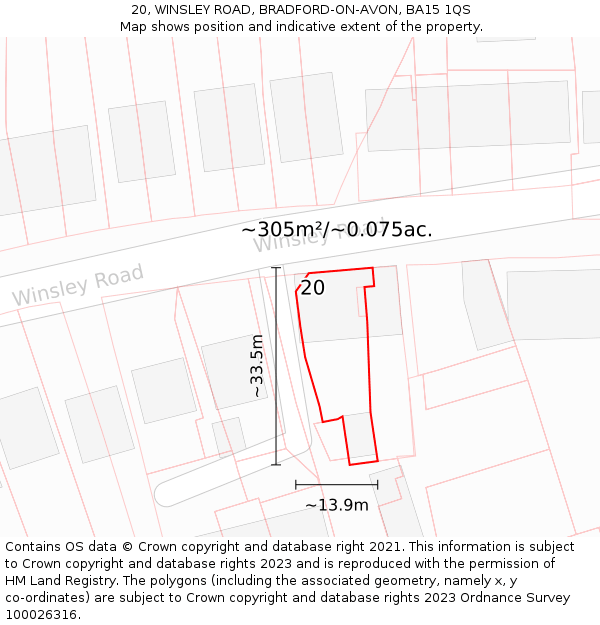 20, WINSLEY ROAD, BRADFORD-ON-AVON, BA15 1QS: Plot and title map