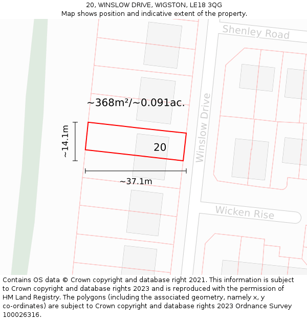 20, WINSLOW DRIVE, WIGSTON, LE18 3QG: Plot and title map