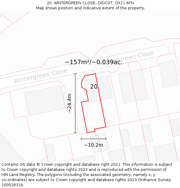 20, WINTERGREEN CLOSE, DIDCOT, OX11 6FN: Plot and title map