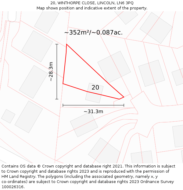 20, WINTHORPE CLOSE, LINCOLN, LN6 3PQ: Plot and title map