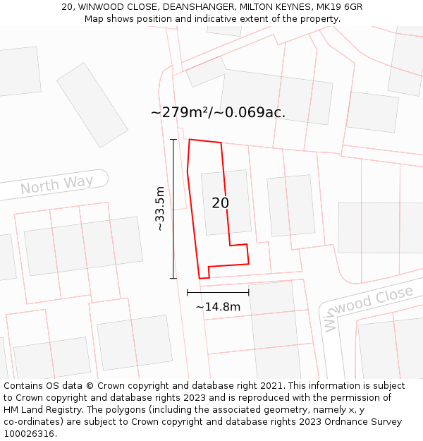 20, WINWOOD CLOSE, DEANSHANGER, MILTON KEYNES, MK19 6GR: Plot and title map