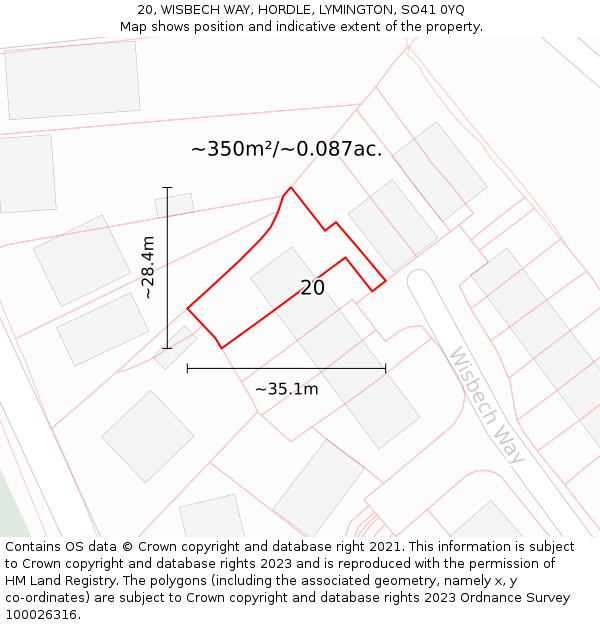 20, WISBECH WAY, HORDLE, LYMINGTON, SO41 0YQ: Plot and title map