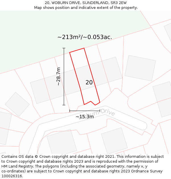 20, WOBURN DRIVE, SUNDERLAND, SR3 2EW: Plot and title map
