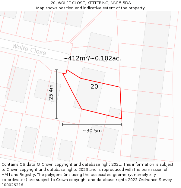 20, WOLFE CLOSE, KETTERING, NN15 5DA: Plot and title map