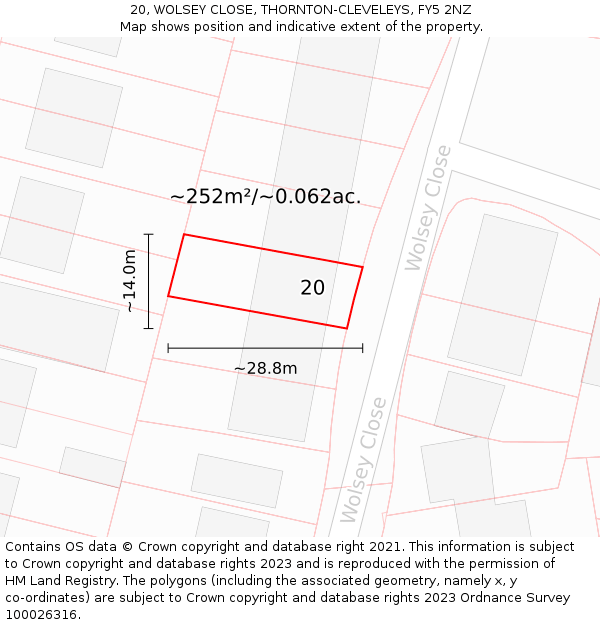 20, WOLSEY CLOSE, THORNTON-CLEVELEYS, FY5 2NZ: Plot and title map