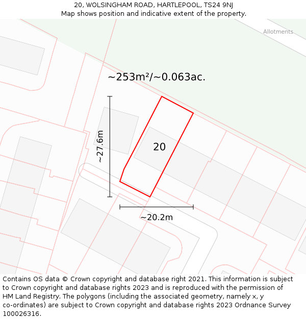 20, WOLSINGHAM ROAD, HARTLEPOOL, TS24 9NJ: Plot and title map