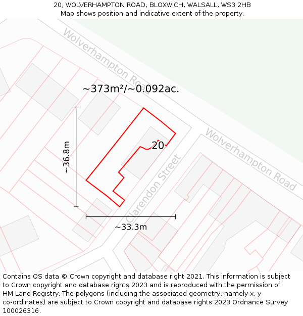 20, WOLVERHAMPTON ROAD, BLOXWICH, WALSALL, WS3 2HB: Plot and title map
