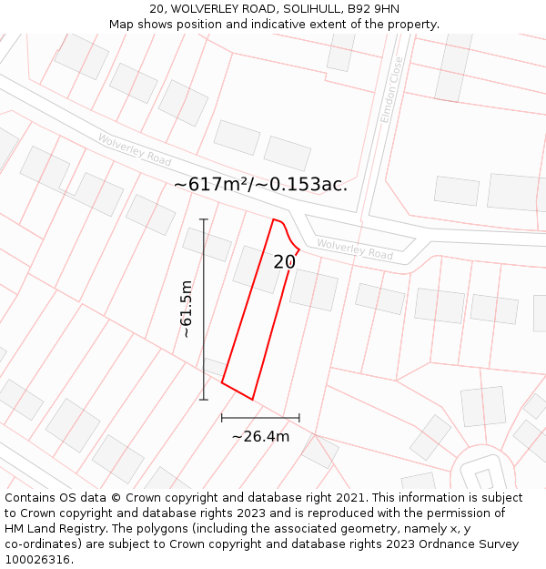 20, WOLVERLEY ROAD, SOLIHULL, B92 9HN: Plot and title map