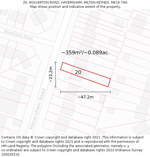 20, WOLVERTON ROAD, HAVERSHAM, MILTON KEYNES, MK19 7AA: Plot and title map