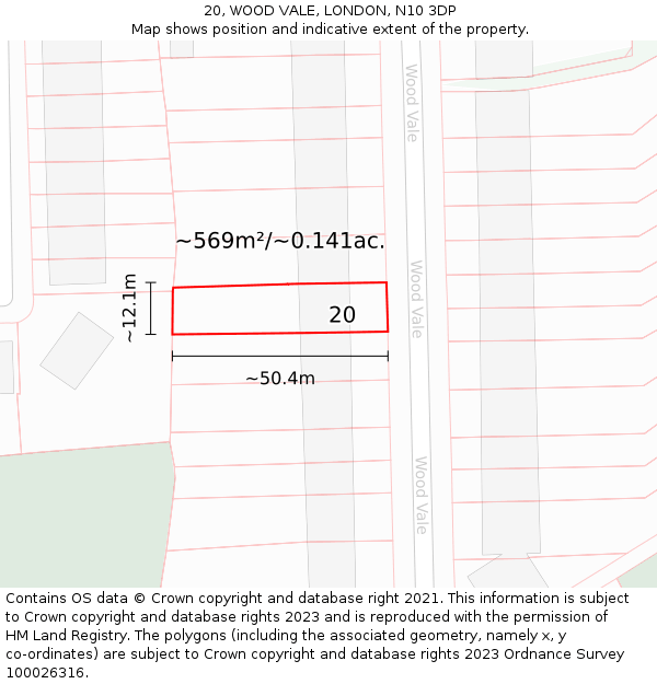 20, WOOD VALE, LONDON, N10 3DP: Plot and title map