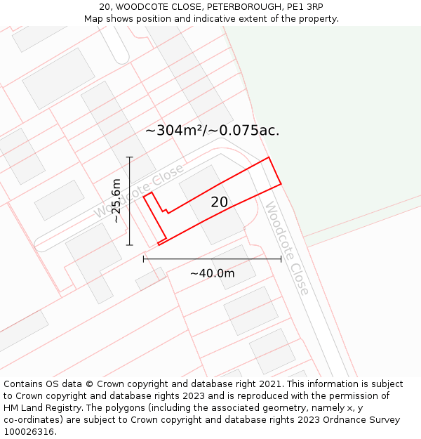 20, WOODCOTE CLOSE, PETERBOROUGH, PE1 3RP: Plot and title map
