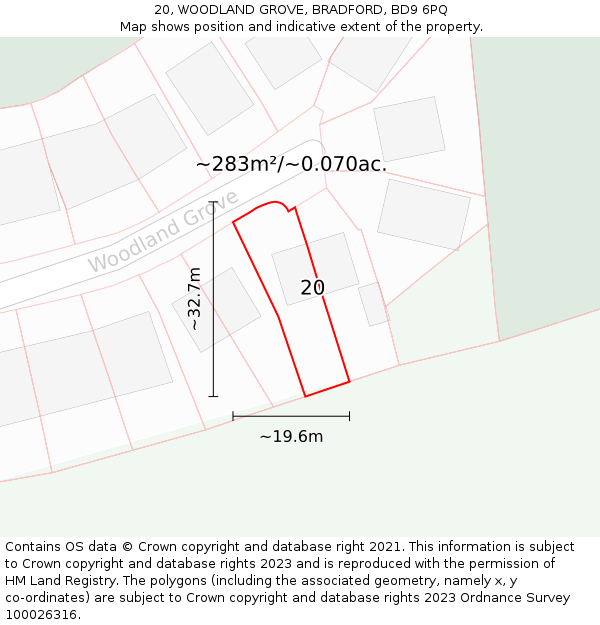 20, WOODLAND GROVE, BRADFORD, BD9 6PQ: Plot and title map