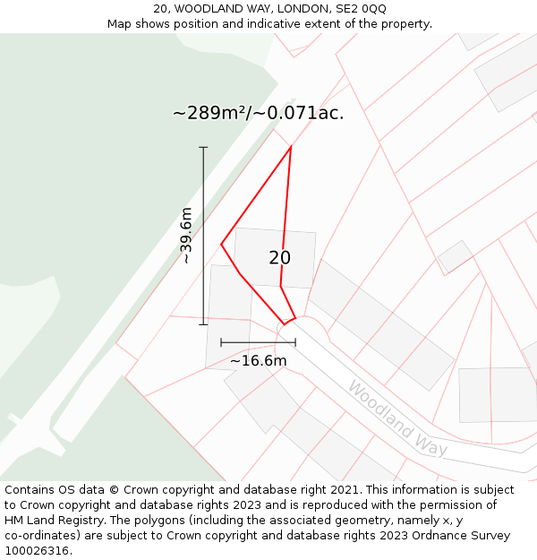 20, WOODLAND WAY, LONDON, SE2 0QQ: Plot and title map
