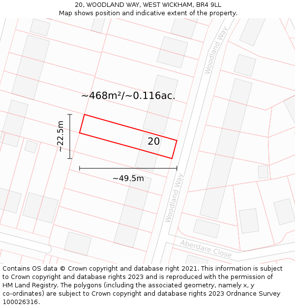 20, WOODLAND WAY, WEST WICKHAM, BR4 9LL: Plot and title map