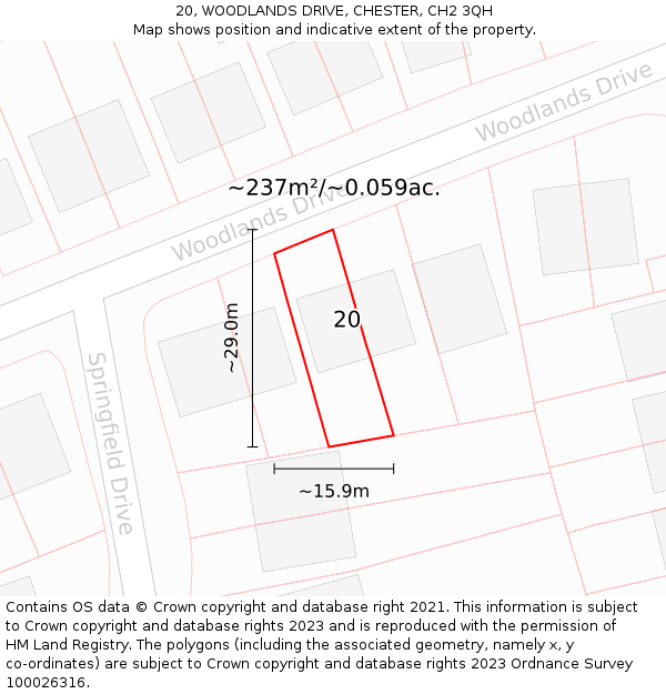 20, WOODLANDS DRIVE, CHESTER, CH2 3QH: Plot and title map