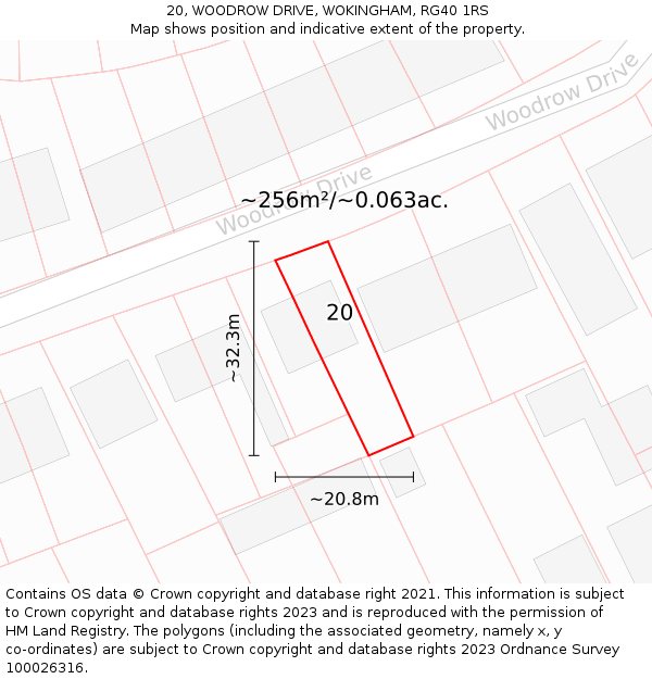 20, WOODROW DRIVE, WOKINGHAM, RG40 1RS: Plot and title map