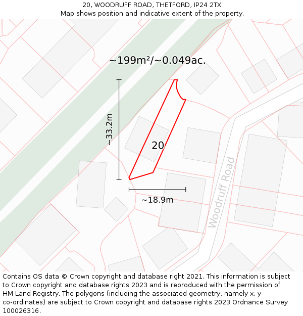 20, WOODRUFF ROAD, THETFORD, IP24 2TX: Plot and title map
