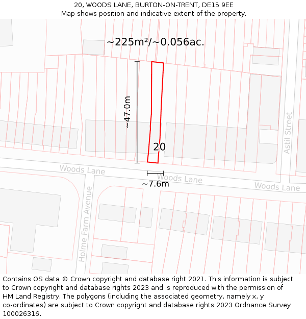 20, WOODS LANE, BURTON-ON-TRENT, DE15 9EE: Plot and title map