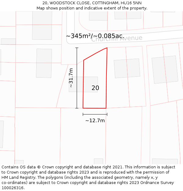 20, WOODSTOCK CLOSE, COTTINGHAM, HU16 5NN: Plot and title map