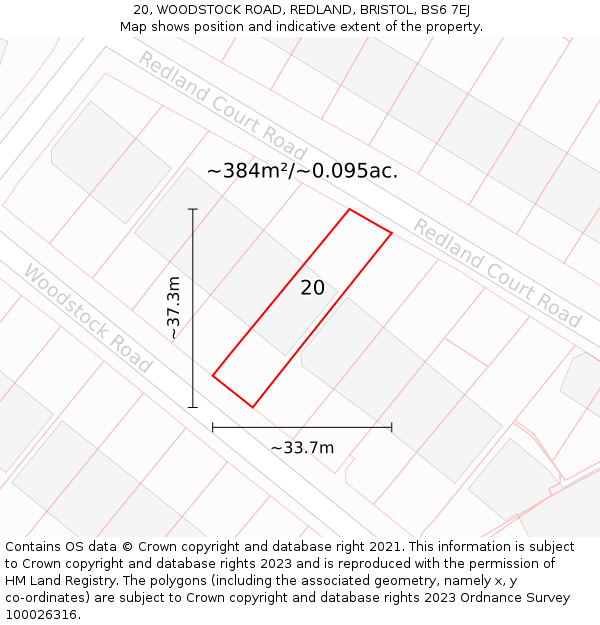 20, WOODSTOCK ROAD, REDLAND, BRISTOL, BS6 7EJ: Plot and title map