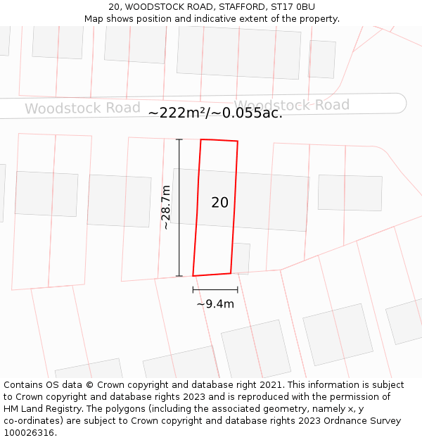 20, WOODSTOCK ROAD, STAFFORD, ST17 0BU: Plot and title map