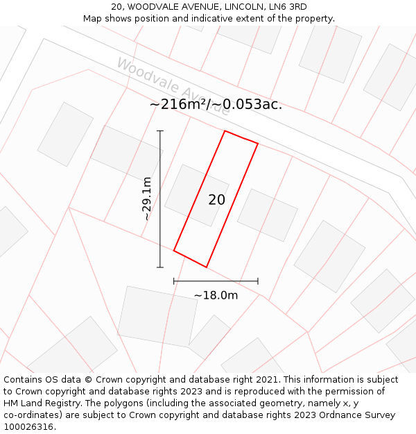 20, WOODVALE AVENUE, LINCOLN, LN6 3RD: Plot and title map