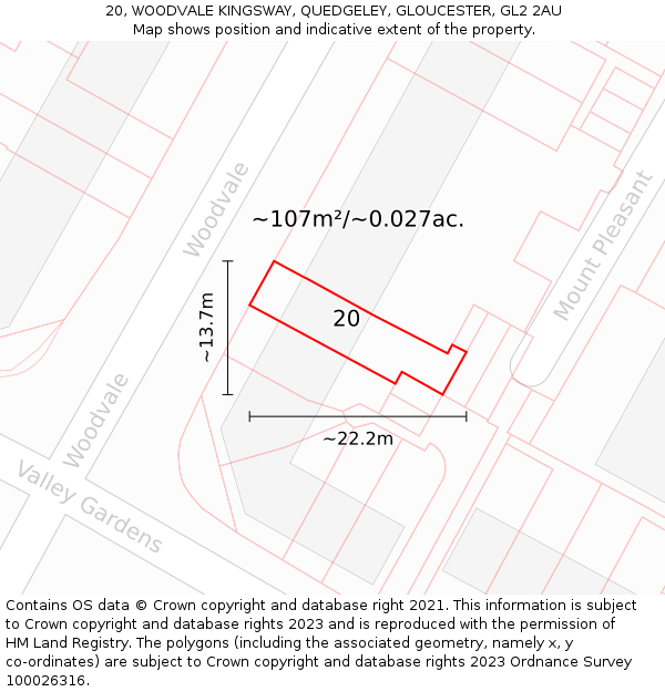20, WOODVALE KINGSWAY, QUEDGELEY, GLOUCESTER, GL2 2AU: Plot and title map