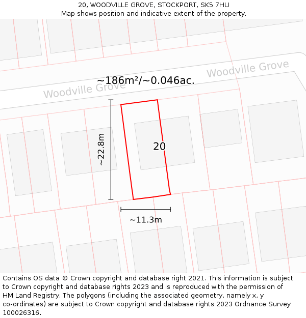 20, WOODVILLE GROVE, STOCKPORT, SK5 7HU: Plot and title map