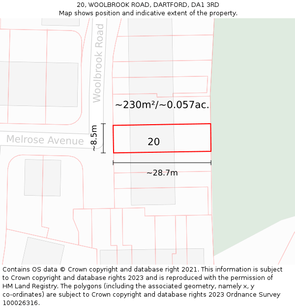 20, WOOLBROOK ROAD, DARTFORD, DA1 3RD: Plot and title map