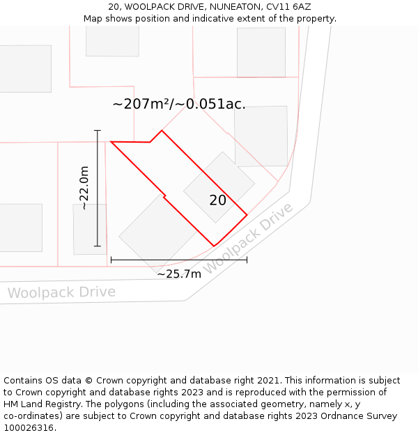20, WOOLPACK DRIVE, NUNEATON, CV11 6AZ: Plot and title map