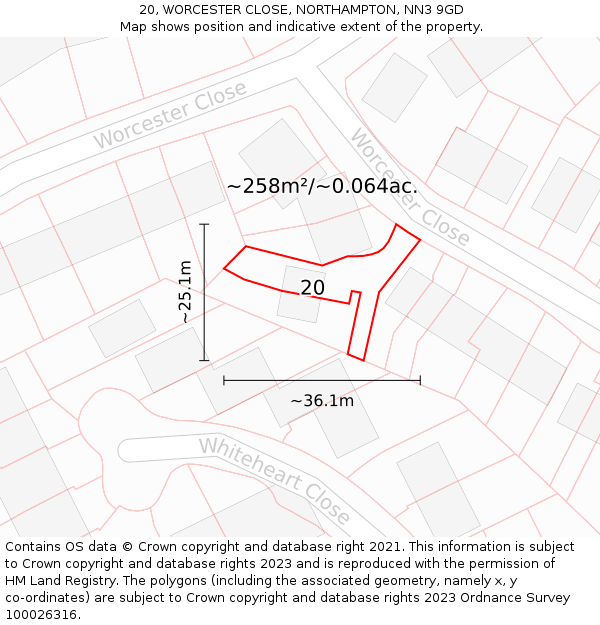 20, WORCESTER CLOSE, NORTHAMPTON, NN3 9GD: Plot and title map
