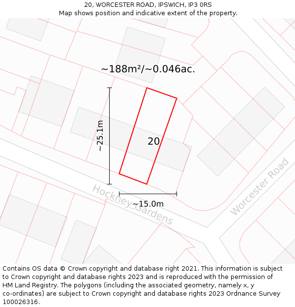 20, WORCESTER ROAD, IPSWICH, IP3 0RS: Plot and title map
