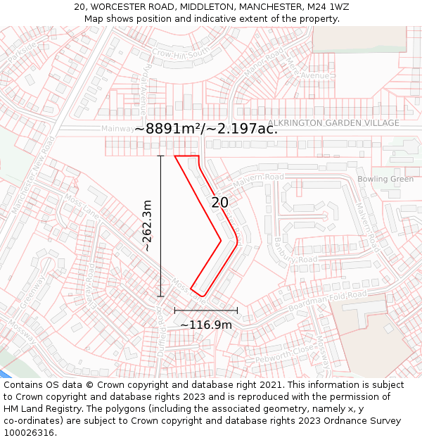 20, WORCESTER ROAD, MIDDLETON, MANCHESTER, M24 1WZ: Plot and title map