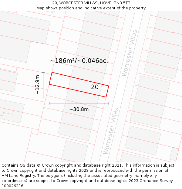 20, WORCESTER VILLAS, HOVE, BN3 5TB: Plot and title map