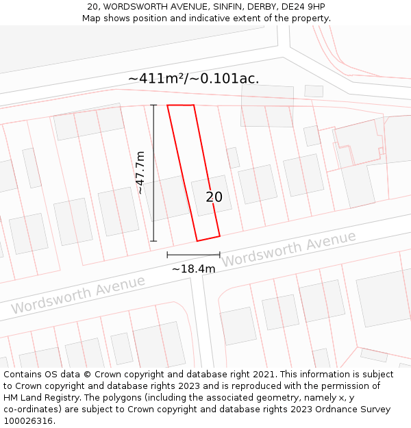 20, WORDSWORTH AVENUE, SINFIN, DERBY, DE24 9HP: Plot and title map