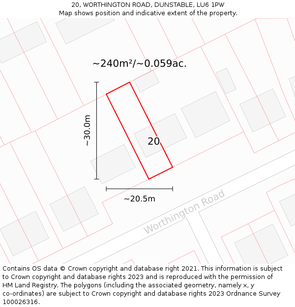 20, WORTHINGTON ROAD, DUNSTABLE, LU6 1PW: Plot and title map