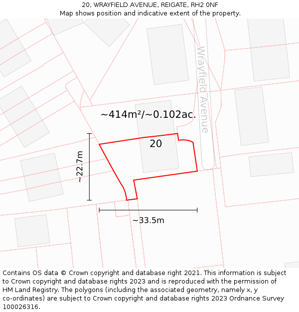 20, WRAYFIELD AVENUE, REIGATE, RH2 0NF: Plot and title map