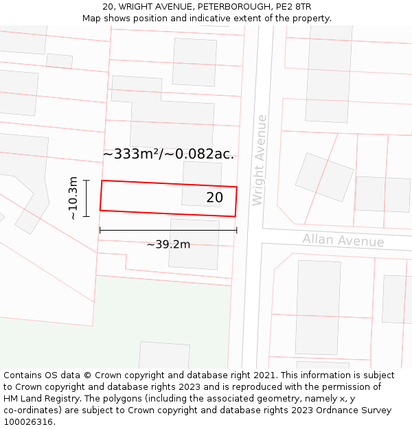 20, WRIGHT AVENUE, PETERBOROUGH, PE2 8TR: Plot and title map