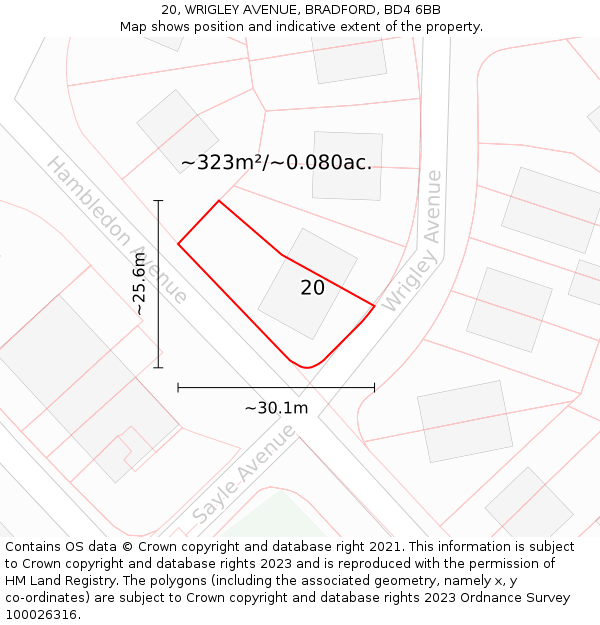 20, WRIGLEY AVENUE, BRADFORD, BD4 6BB: Plot and title map
