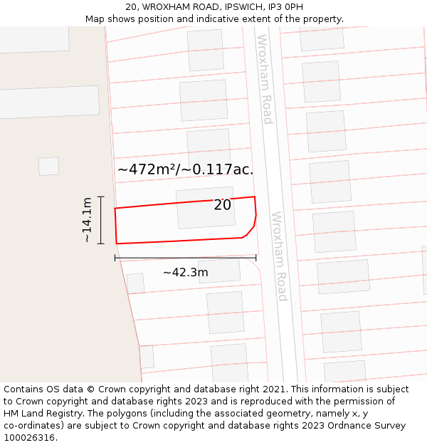 20, WROXHAM ROAD, IPSWICH, IP3 0PH: Plot and title map