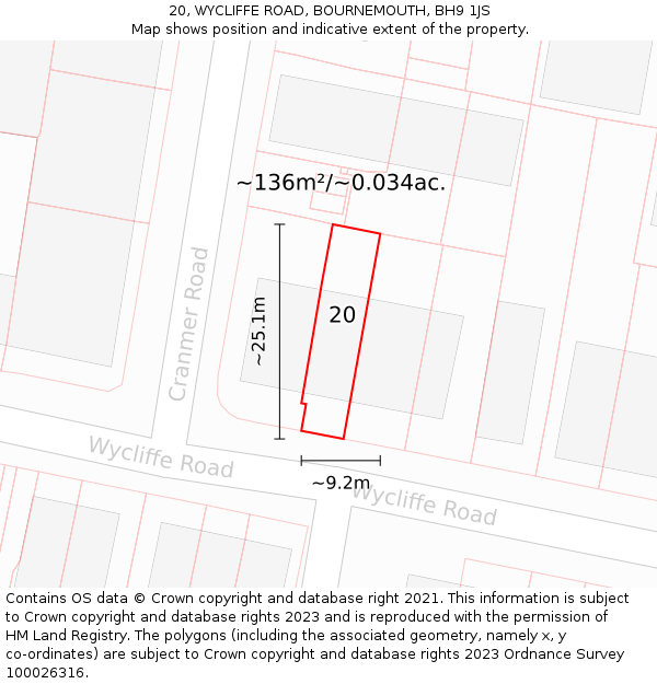 20, WYCLIFFE ROAD, BOURNEMOUTH, BH9 1JS: Plot and title map