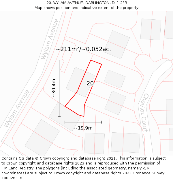 20, WYLAM AVENUE, DARLINGTON, DL1 2FB: Plot and title map